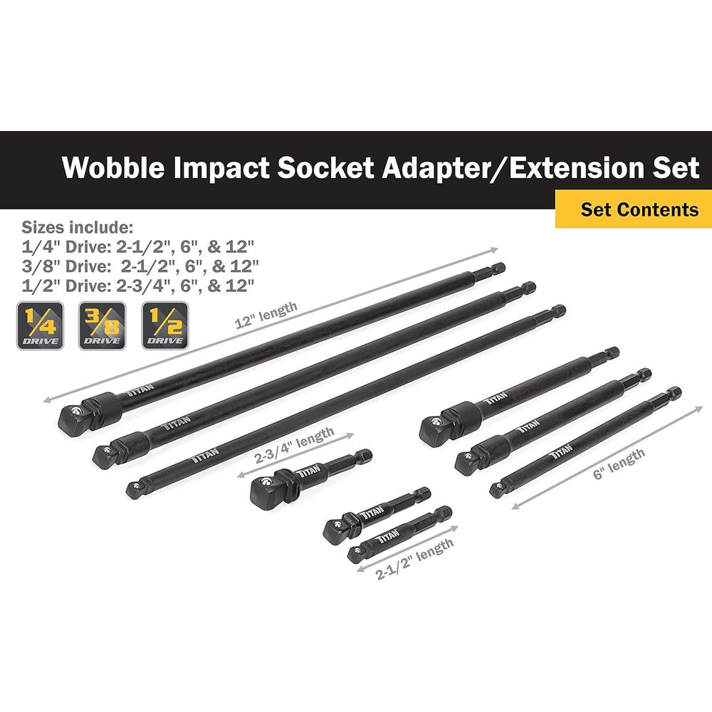 Titan Tools 49089 9 Pc. Impact Wobble Socket Adapter Set