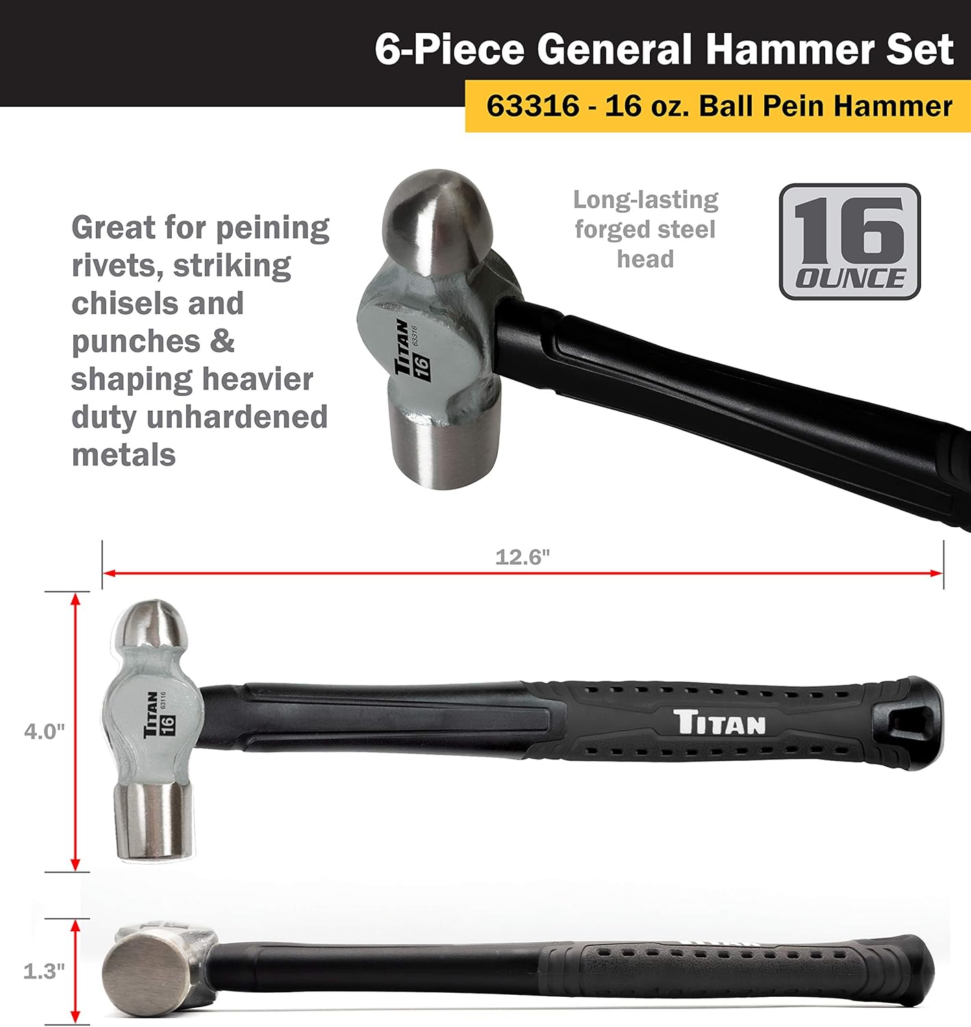 Titan Tools 63136 Jeu de 6 marteaux