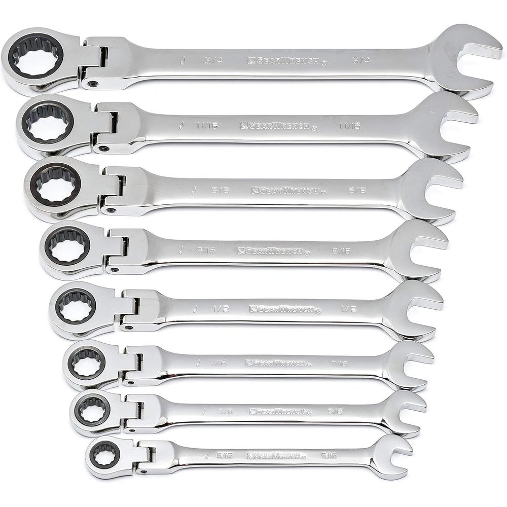 GEARWRENCH 8 Pc. 12 Point Flex Head Ratcheting Combination SAE Wrench Set - 9701