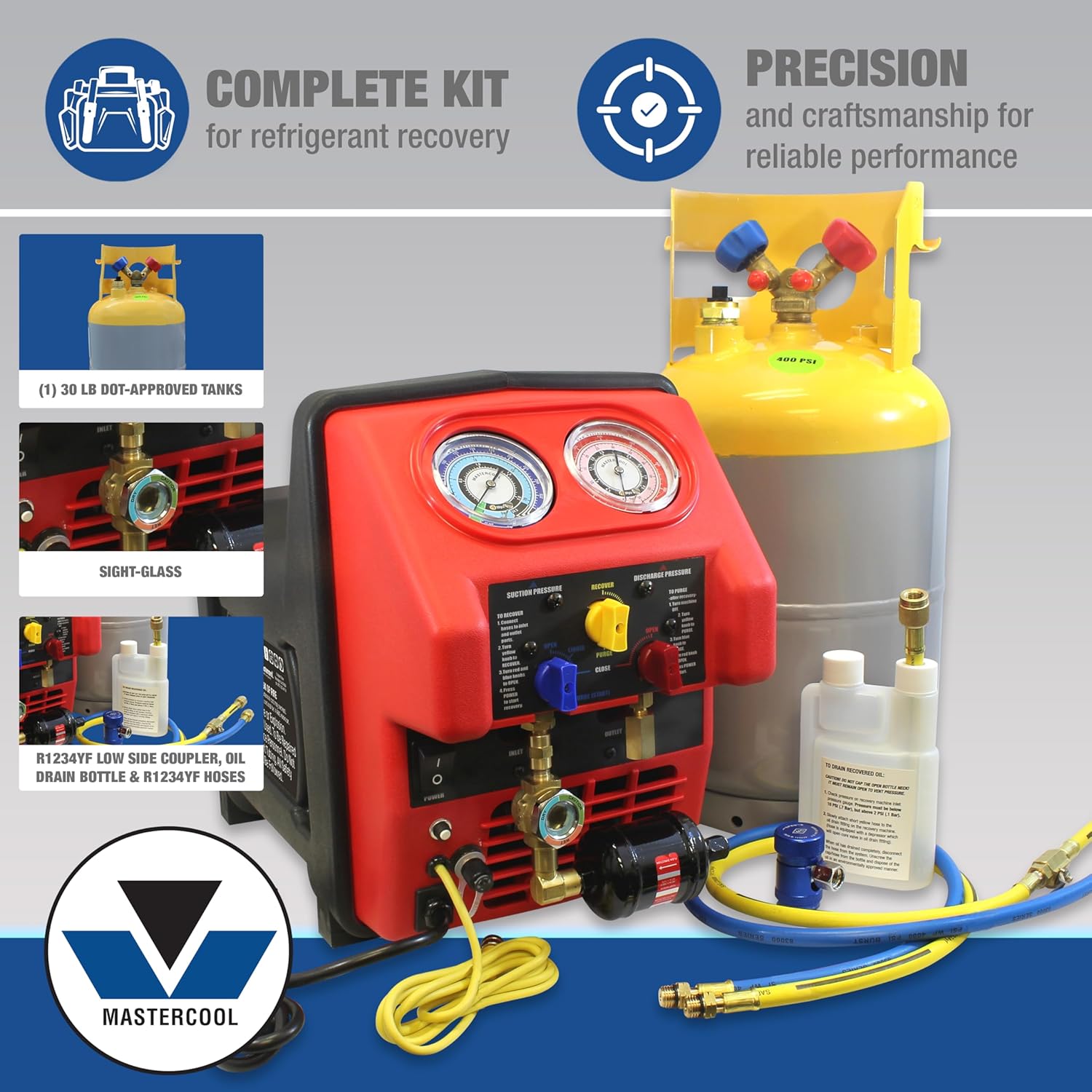 Machine de récupération complète Mastercool 69360-YF R1234YF Twin Turbo