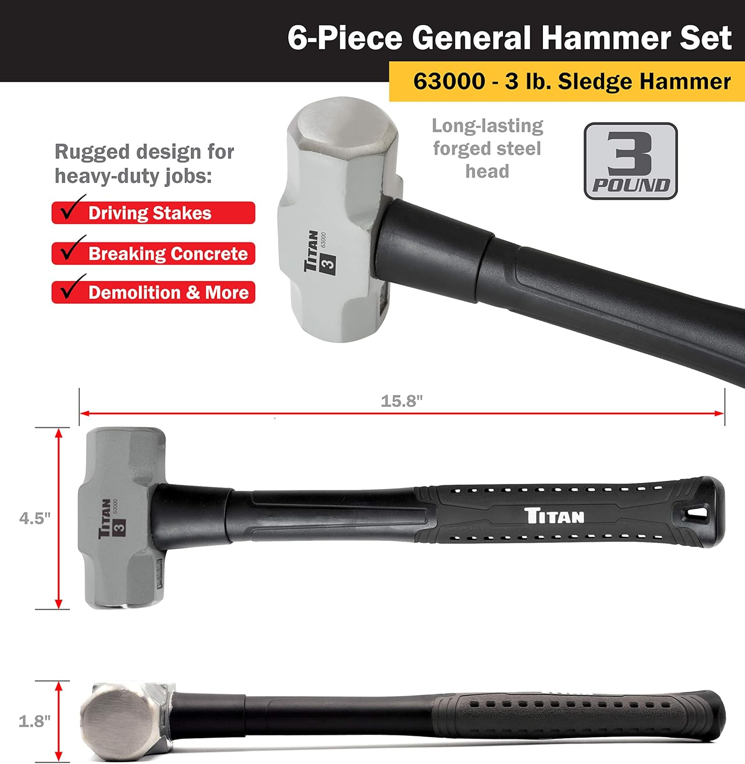 Titan Tools 63136 Jeu de 6 marteaux