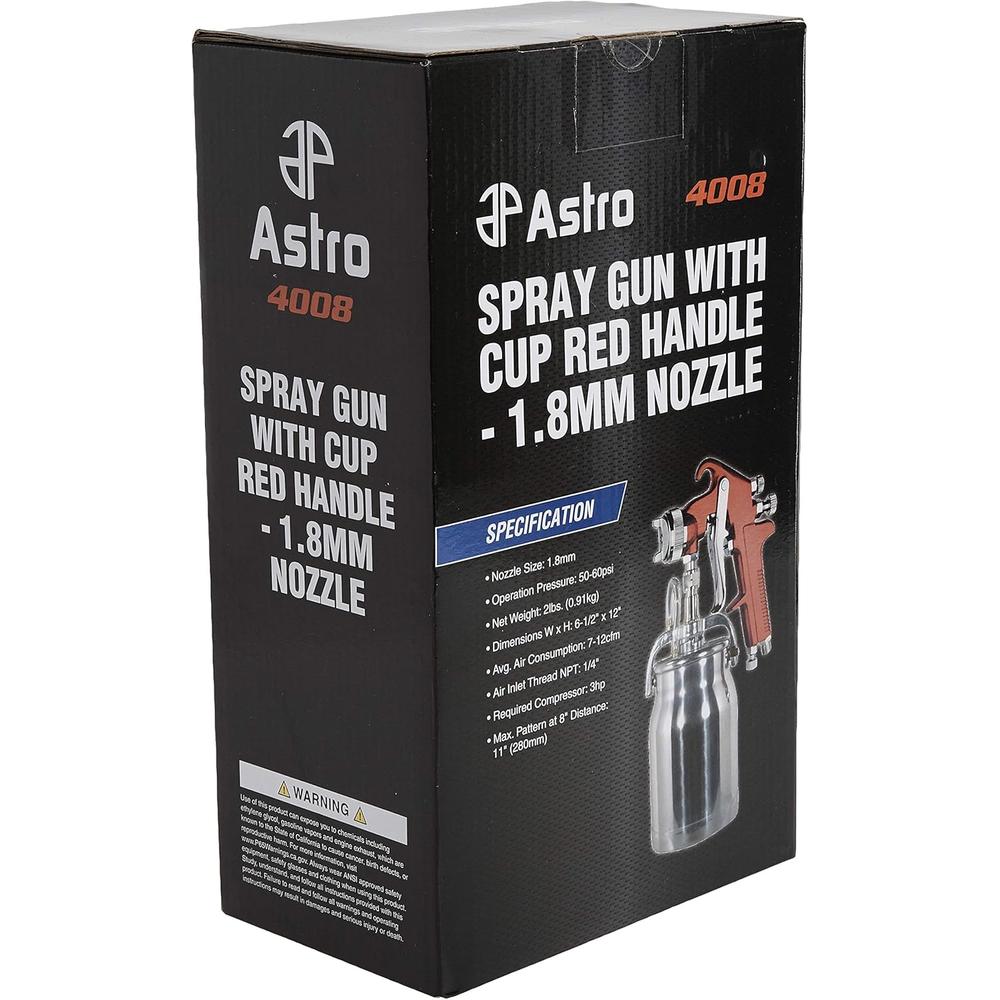 Astro Pneumatic Tool 4008 Spray Gun with Cup - Red Handle 1.8mm Nozzle