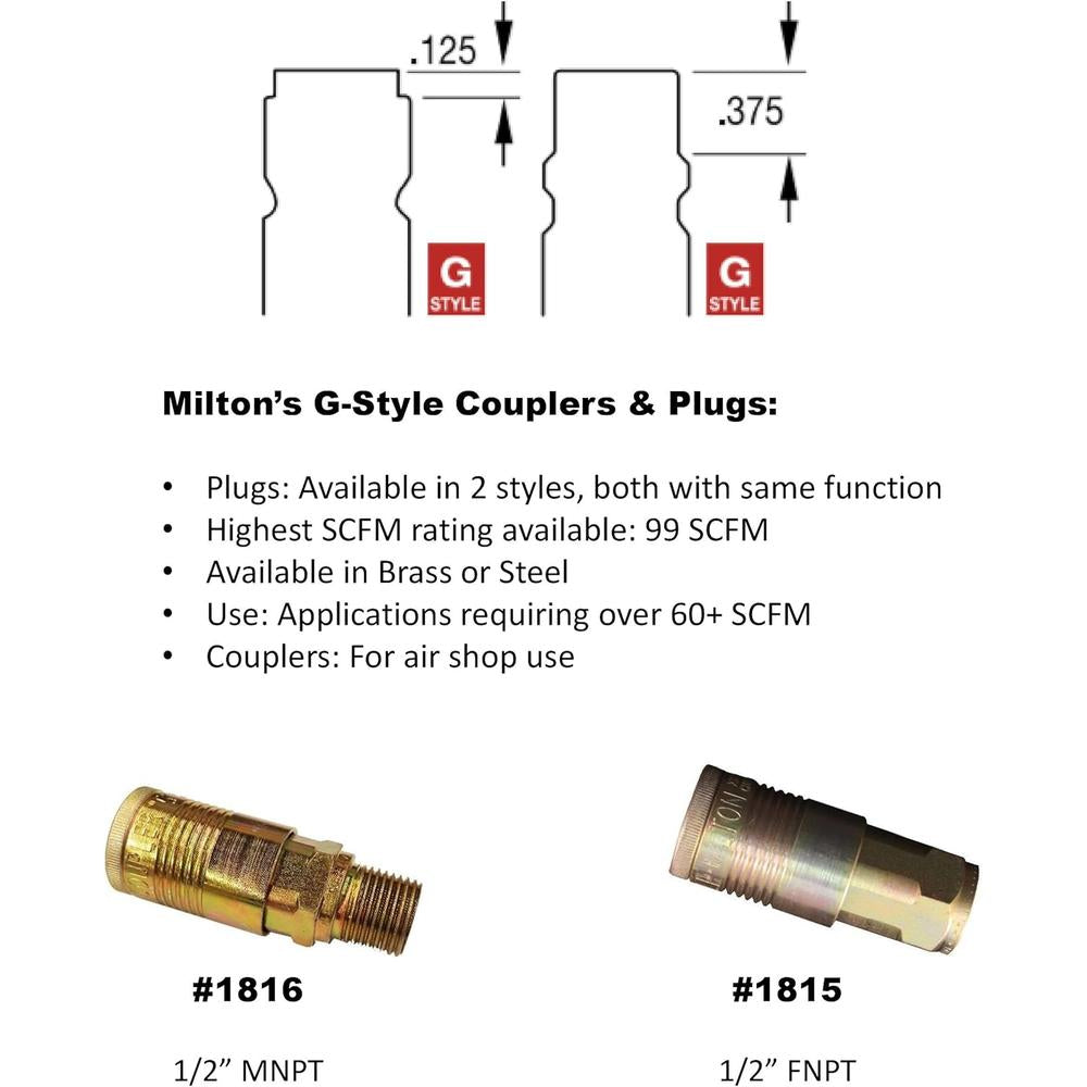 Milton Industries S-1816 1/2" MNPT G Style Coupler