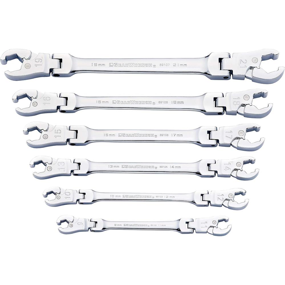 GearWrench 89101D 6 Pc. Ratcheting Flex Head Flare Nut Metric Wrench Set