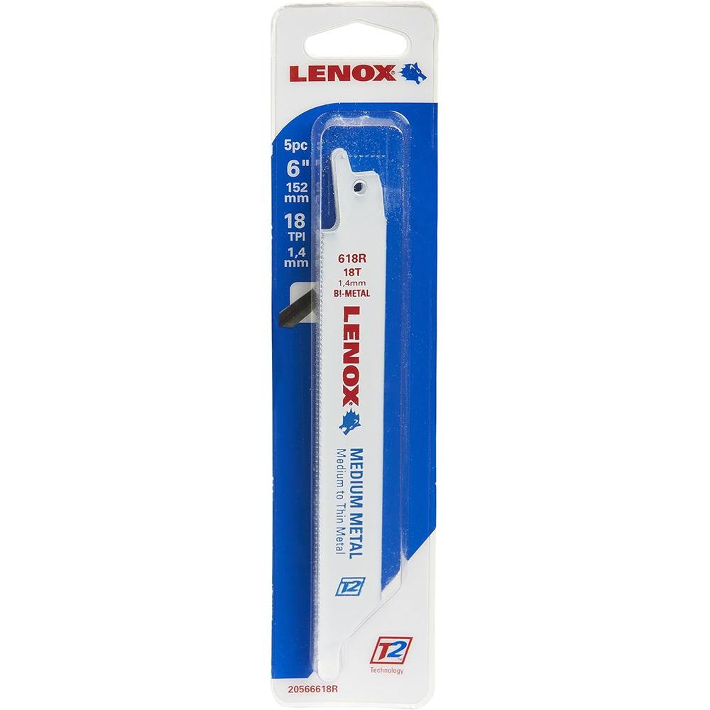 Lenox Tools 20566618R 6"X3/4" 18TPI Bi-Metal Medium Metal Recip 5 Pk