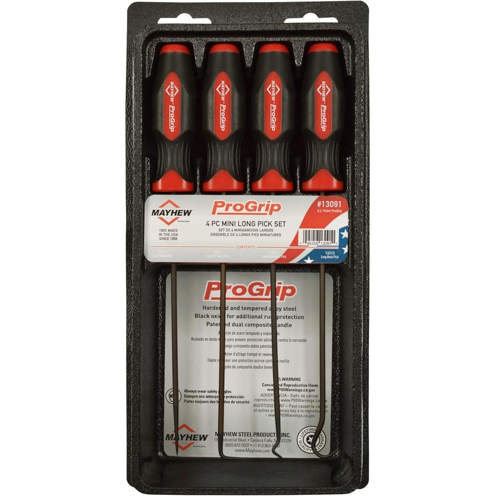 Mayhew Tools 13091 4 PC ProGrip Miniature Long Hook & Pick Set