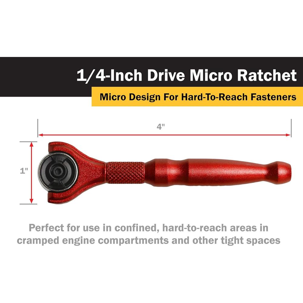 Titan Tools 11320 10,2 cm de long 1/10,2 cm Tête pivotante en aluminium 90 dents micro cliquet, rouge