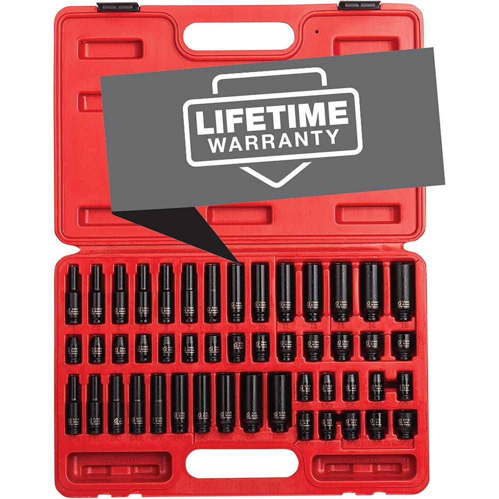 Sunex Tools 1848 1/4 in. Drive Master Impact Socket Set, 48 pieces, SAE/Metric, 3/16 in. - 9/16 in., 4mm - 15mm, Standard/Deep, Cr-Mo Alloy Steel, Radius Corner Design, Heavy Duty Storage Case