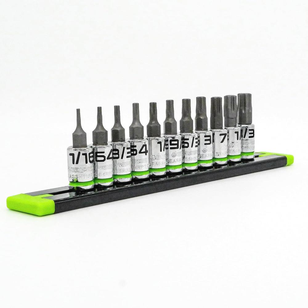 GripEdge GE11ASSHSRPT 11pc 1/4" Dr. Short SAE RPT Hex Driver Set, 1/16" - 9/32"