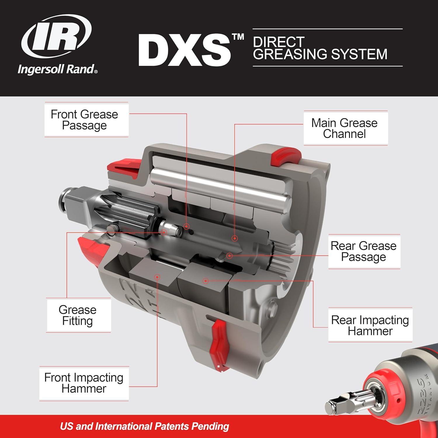 Ingersoll Rand 2236QTIMAX-G Green 1/2" Dr. Std. Anvil Quiet Impact Wrench with DXS Drive Xchange System, 1500 Ft-lb, 7500 RPM