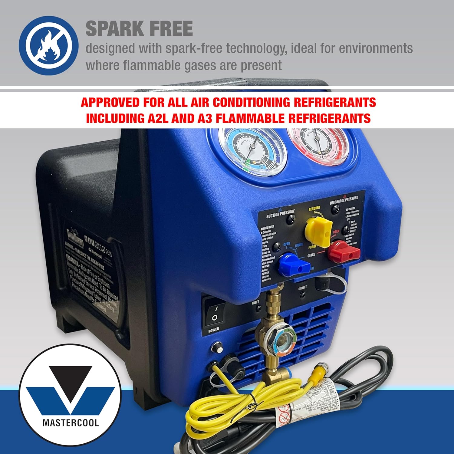 Mastercool 69372 R134A/R1234YF ENSEMBLE COMPLET DE RÉCUPÉRATION DE CLIMATISATION AVEC (2) RÉSERVOIRS DOT DE 30 LB, COMPATIBLE AVEC TOUS LES RÉFRIGÉRANTS DE CLIMATISATION, Y COMPRIS LES RÉFRIGÉRANTS INFLAMMABLES A2L ET A3