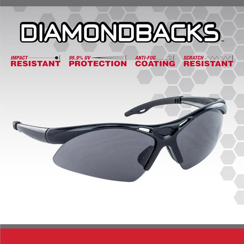 SAS Safety 540-0201 Diamondbacks Lunettes de sécurité - Monture noire - Lentille grise - Polybag