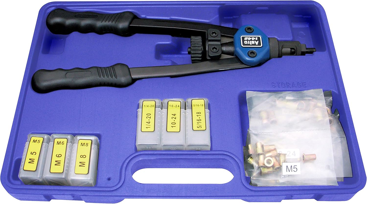 Astro Pneumatic Tool 1442 13" Hand Rivet Nut Setter Kit - Metric & SAE W/ 60pc Rivnuts