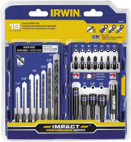 Irwin Tools 1840316 Ensemble de perceuse/entraînement à percussion 19 pièces