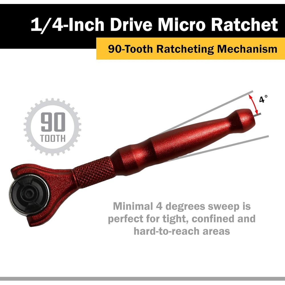 Titan Tools 11320 10,2 cm de long 1/10,2 cm Tête pivotante en aluminium 90 dents micro cliquet, rouge