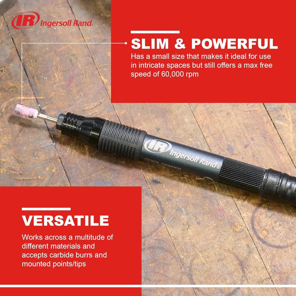 Meuleuse à crayon Ingersoll Rand 320PG - 56 000 tr/min, poignée en TPU, tuyau, faible vibration et bruit