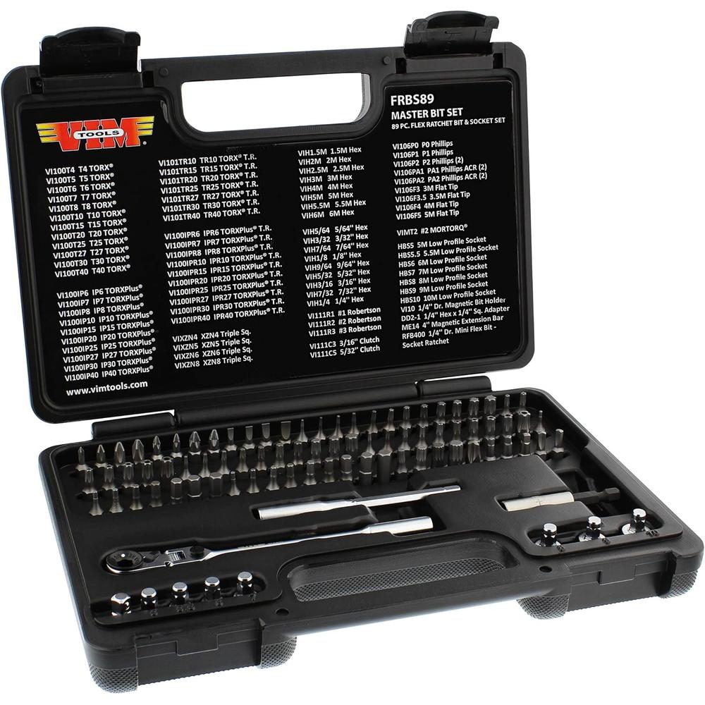 Vim Tools FRBS89 Jeu d'embouts principaux de 89 pièces avec cliquet flexible 1/4"