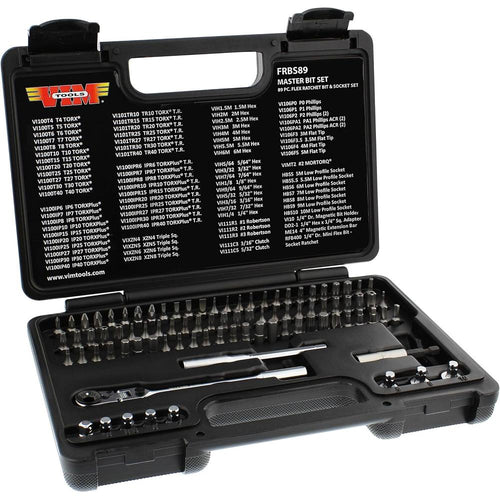 Vim Tools FRBS89 Jeu d'embouts principaux de 89 pièces avec cliquet flexible 1/4"