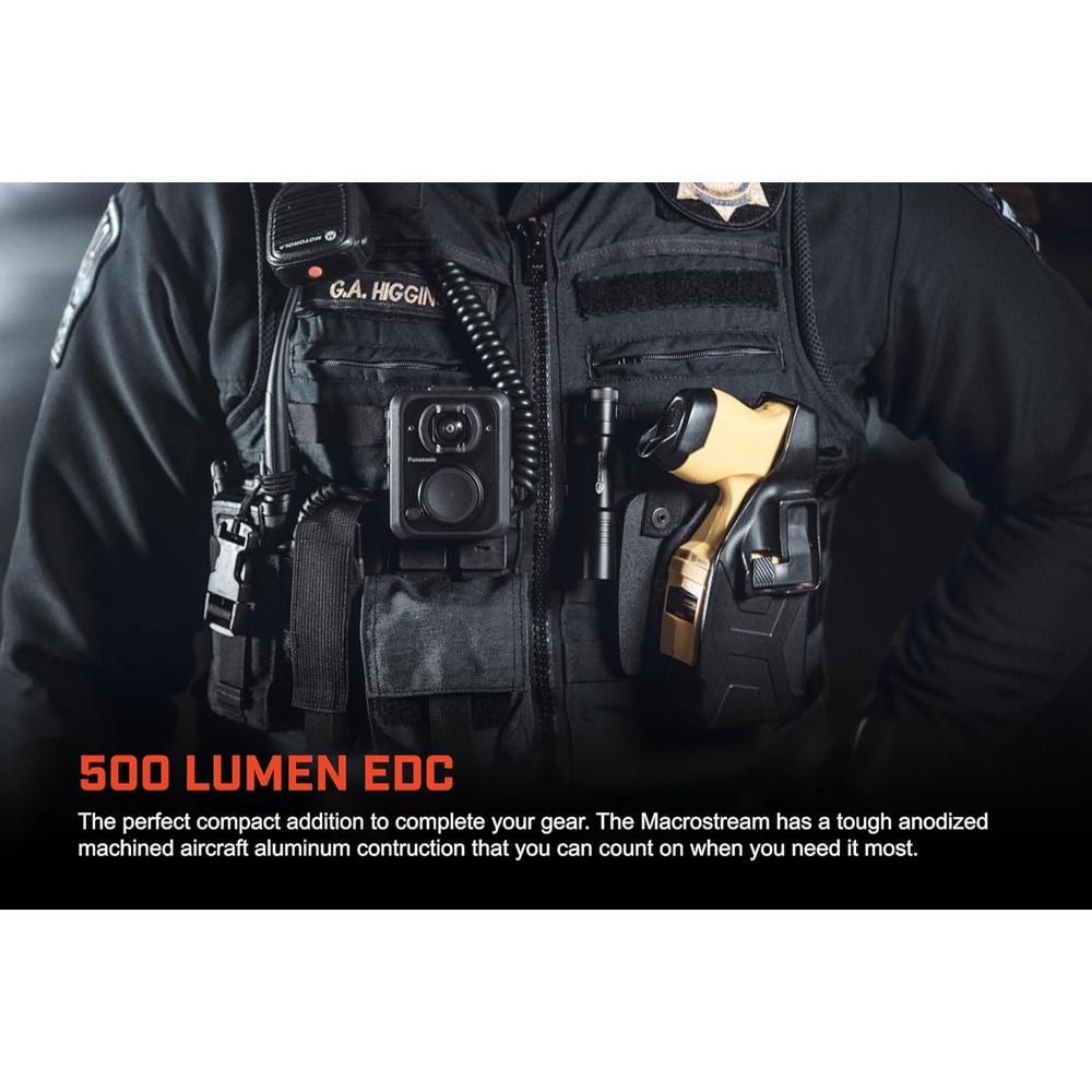 Streamlight 66320 MacroStream USB 500-Lumen Rechargeable Compact Flashlight with Wrist Lanyard, Hat Clip and USB Cord, Black