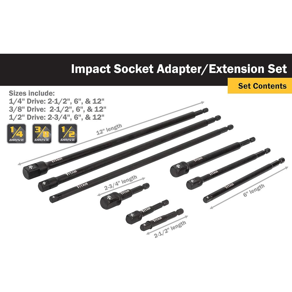 Titan Tools 12089 Straight 9 pieces Impact Socket Adapter Set