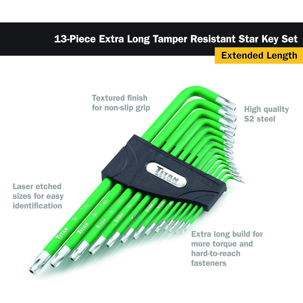 Titan Tools 12715 Jeu de clés étoile inviolables. 13 pièces