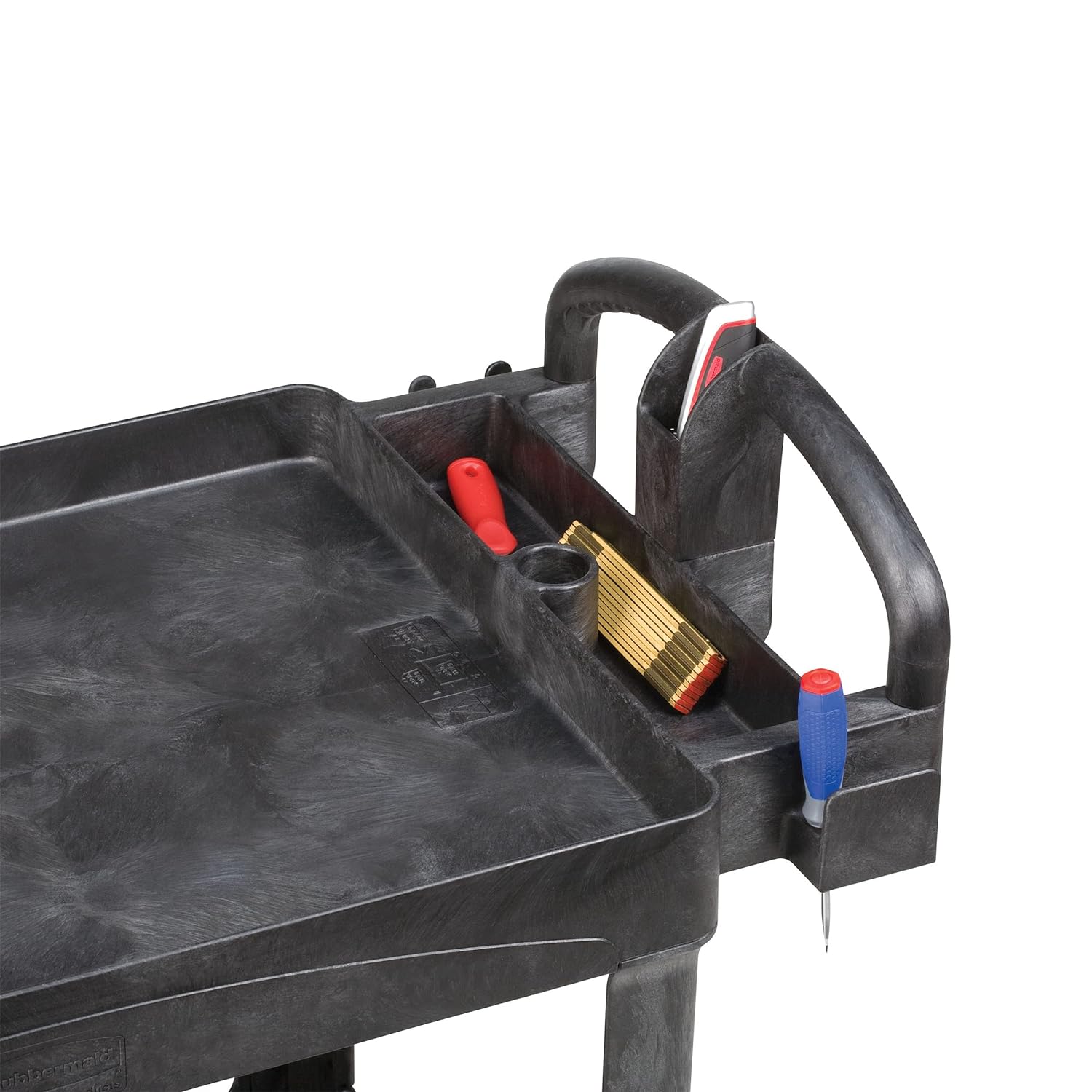 Rubbermaid Commercial Products RCPFG452088BLA Heavy-Duty Ergo Handle Utility Cart, Lipped Shelf, Medium, 500 lb Capacity - Black