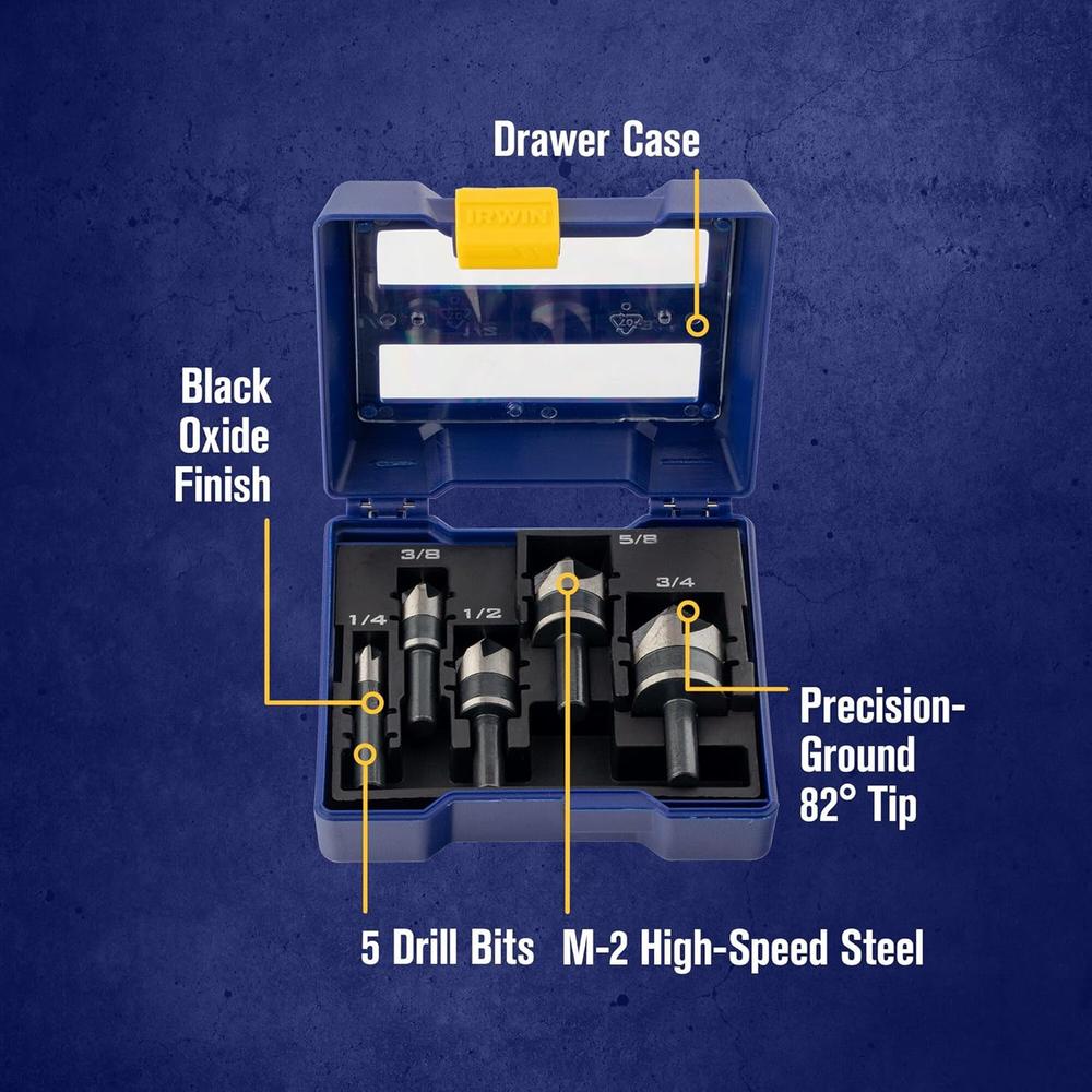 Irwin Tools 1877793 DRL BIT CNTRSINK 82' BLK OX 5PC SET DWR