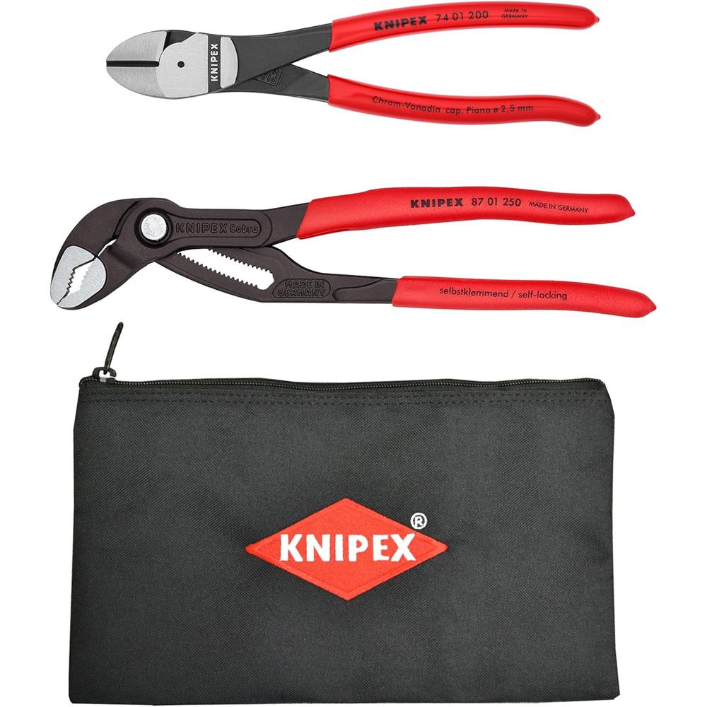 Knipex 9K 00 80 124 US 2 Piece Cobra And Diagonal Cutters Set - With 12'' Keeper