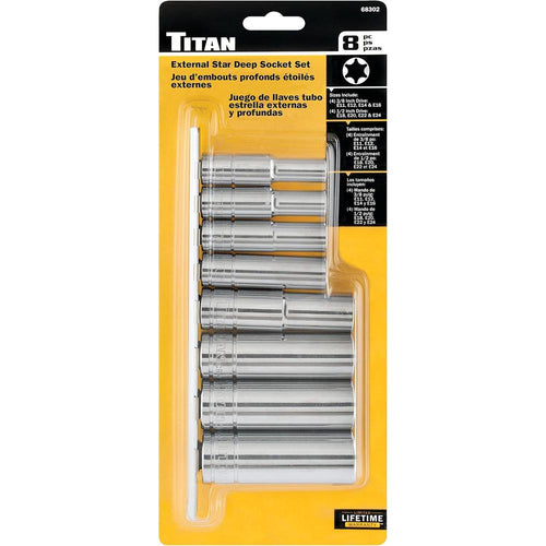 Titan Tools 68302 Jeu de 8 douilles Torx® externes profondes