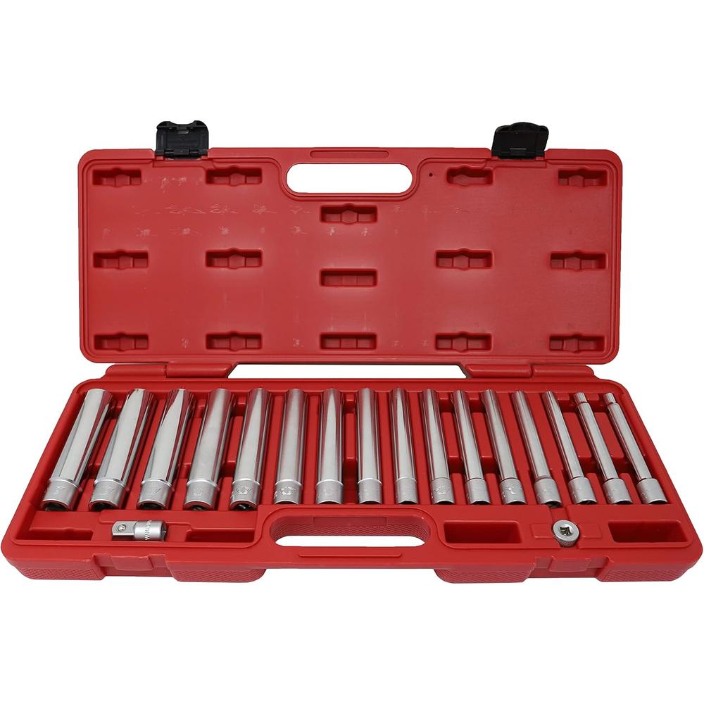 CTA Tools 1189 17-PC 3/8" &amp; 1/2" DRIVE EXTRA-LONG 6-POINT METRIC DOUILLES SET, 6MM-21MM, 3/8" X 1/4" &amp; 1/2" X 3/8" ADAPTATEURS