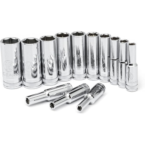 Clé à engrenages 80304, 13 pièces. Jeu de douilles métriques profondes à 6 pans, prise 1/4 po