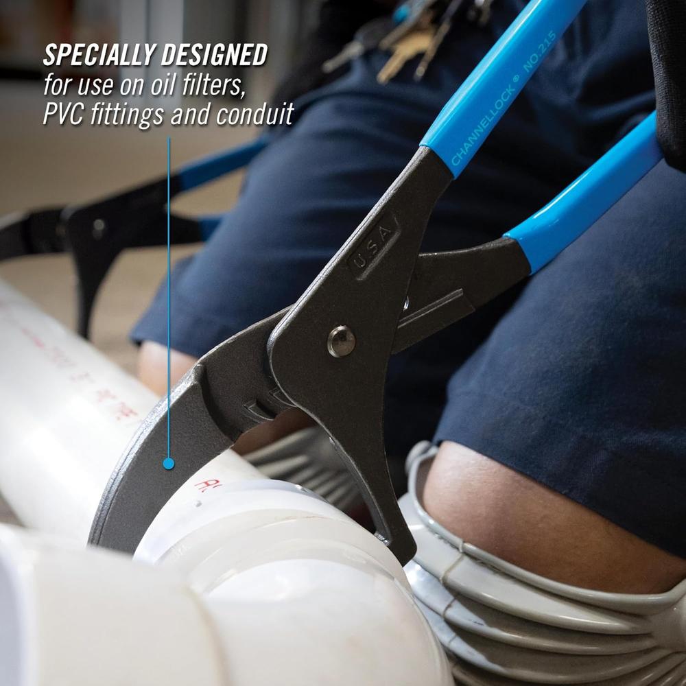 Channellock 215 15-Inch Oil Filter & PVC Pliers | Ideal for Engine Filters, Conduit, and Fittings | Forged from High Carbon Steel | Made in the USA
