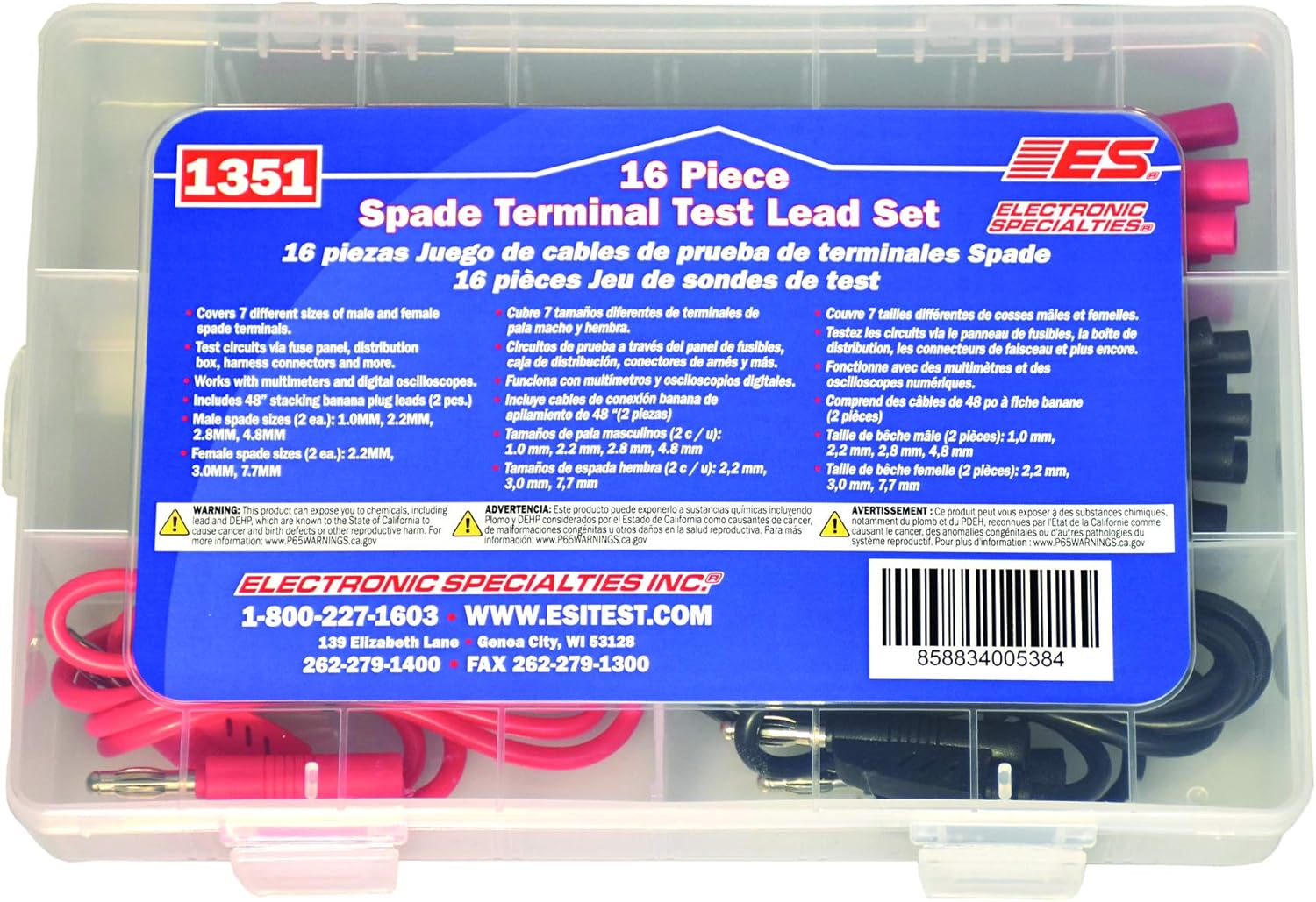 Electronic Specialties 1351 16 Pc. Spade Terminal Test Kit­­ - 7 Sizes Of Flat/Spade Connector Terminals