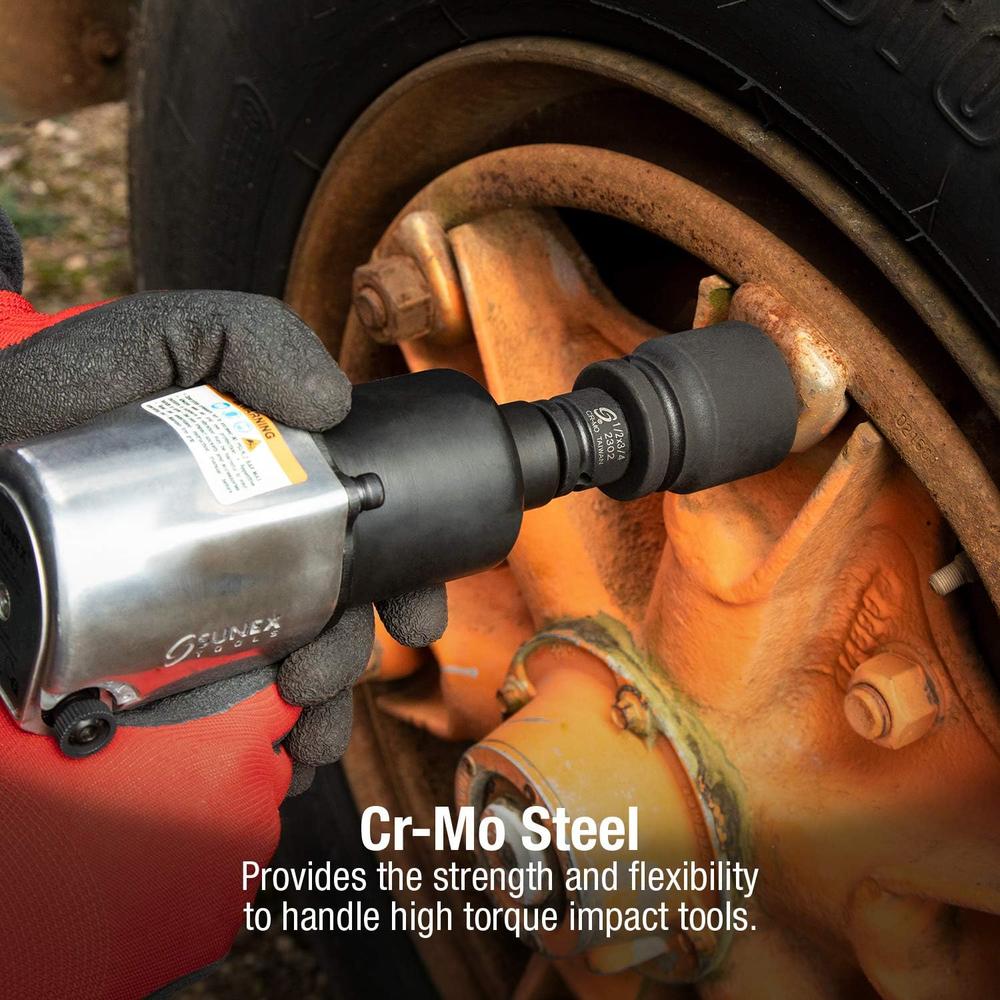 Sunex Tools 2302, 1/2 Inch Drive, 1/2" Female x 3/4" Male Impact Adapter, Cr-Mo Steel, Ball Detent, Tapered Square End, Meets ANSI Standards