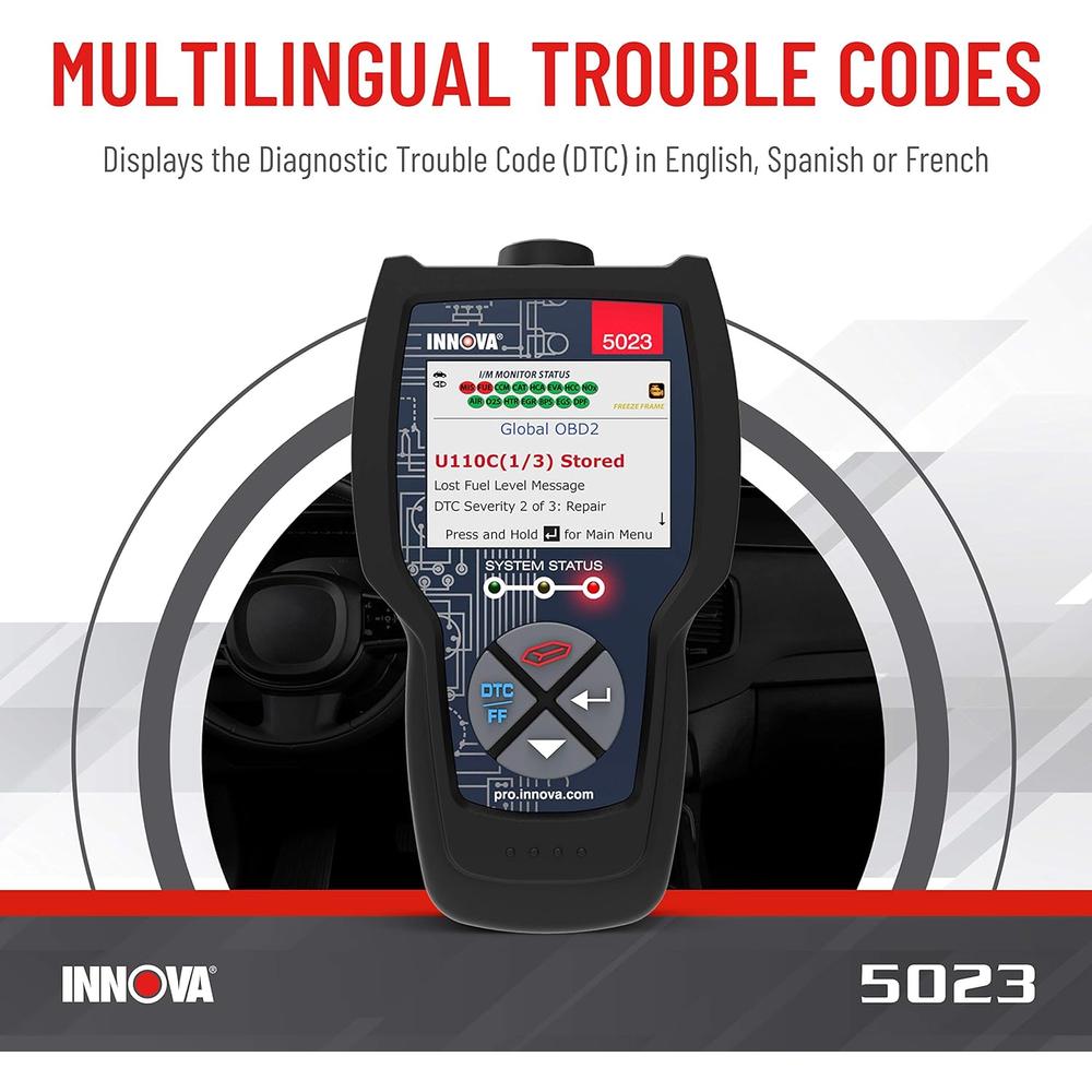 Innova 5023 Pro CarScan Code Scanner - Professional OBD2 Scanner - Smog Test Scan Tool - Multilingual Code Reader
