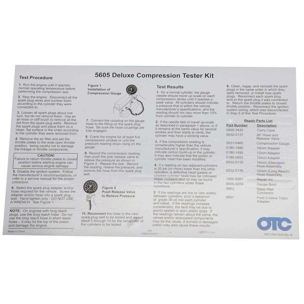 OTC Tools 5605 Deluxe Compression Tester Kit with Carrying Case for Gasoline Engines