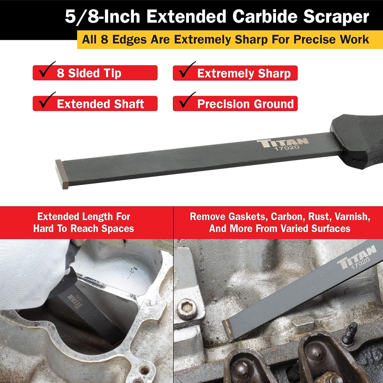 Titan Tools 17020 5/8" Extended Carbide Scraper, 11" Long