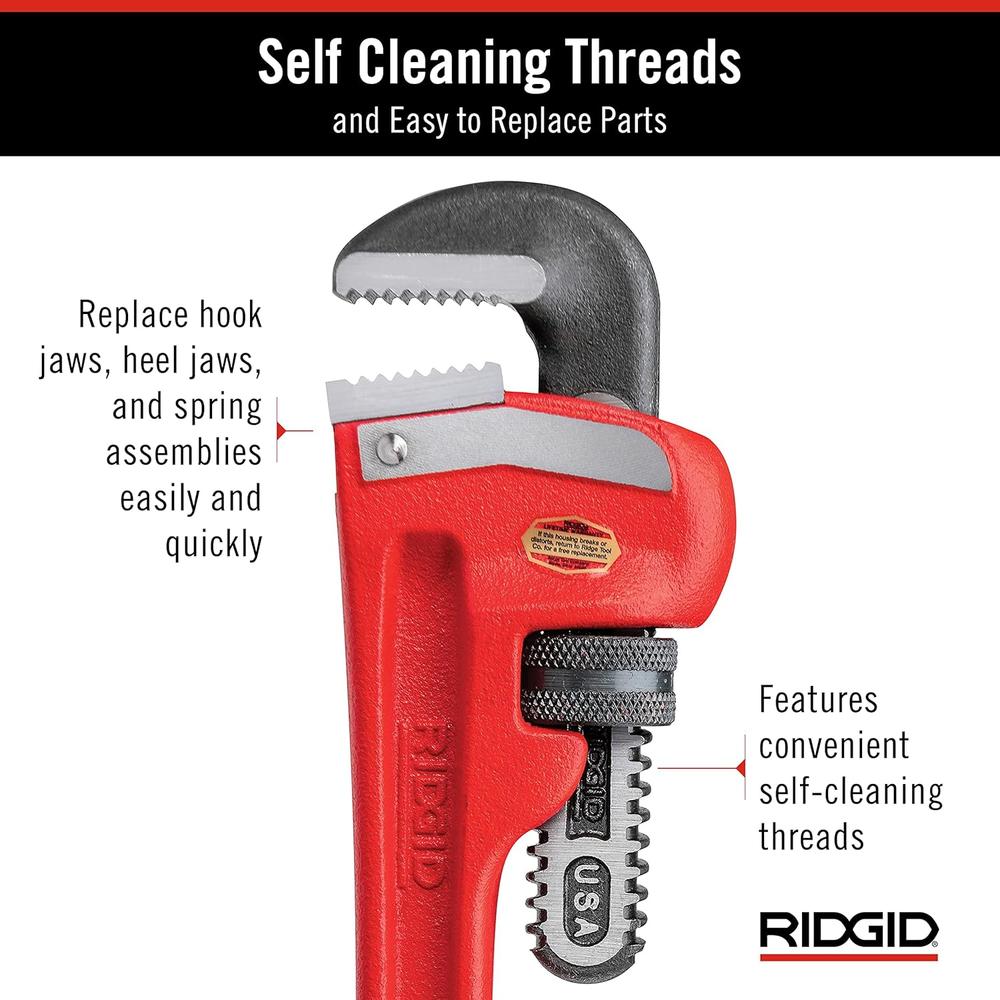 RIDGID 31010 Model 10 Heavy-Duty Straight Pipe Wrench, 10-inch Plumbing Wrench