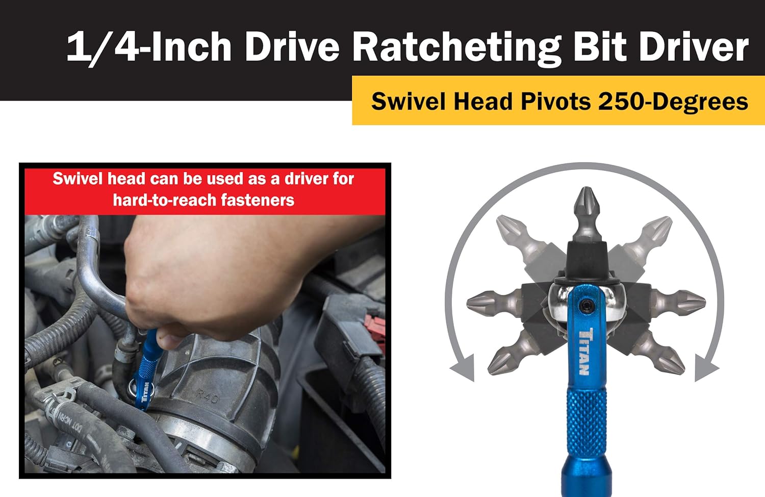 Titan Tools 11317 1/4" Drive Aluminum Swivel Head Micro Bit Driver