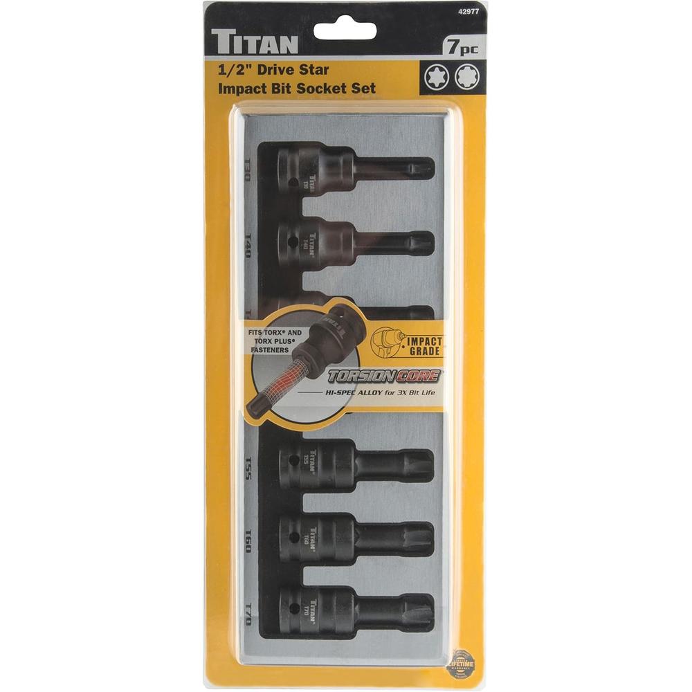 Outils Titan 42977 7 pièces. 1/2 po. Jeu de douilles à embout étoile Drive Impact