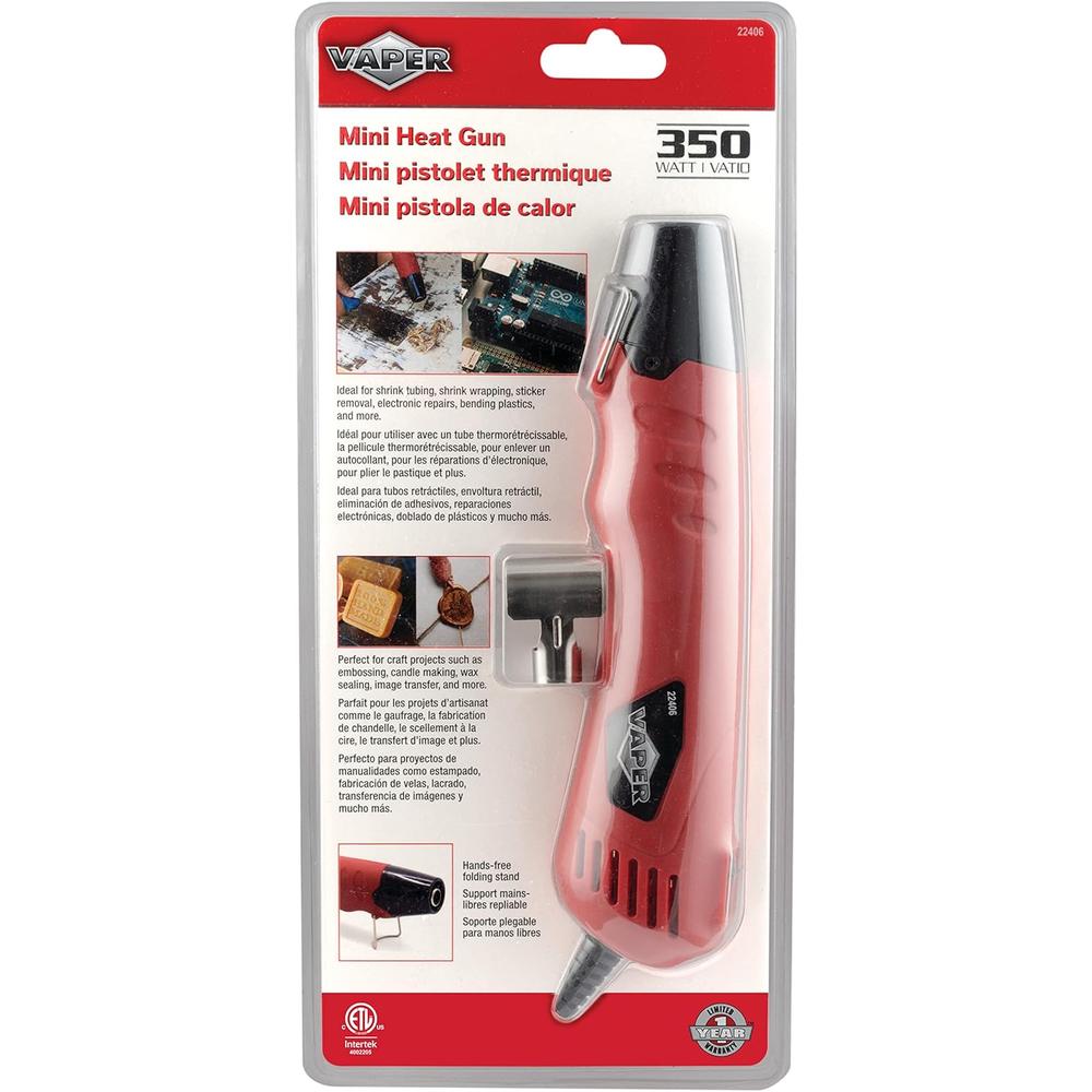 Titan Tools 22406 VAPER - 350W 120V MINI HEAT GUN, 9" LONG, FOLDING STAND & HEAT DEFLECTOR, 6 FT. CORD