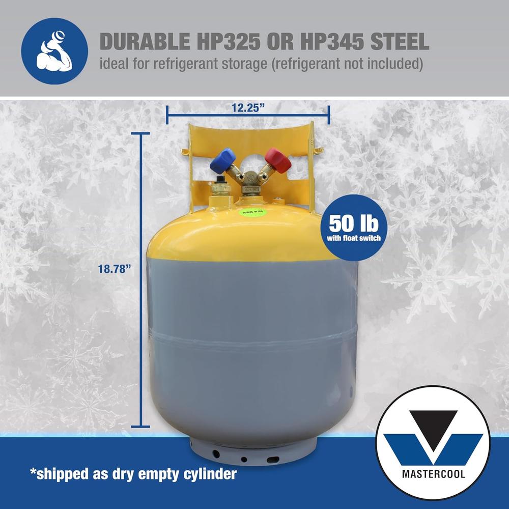 Mastercool 66011 50 livres. Réservoir d'alimentation DOT avec interrupteur à flotteur, 1/2" Acme
