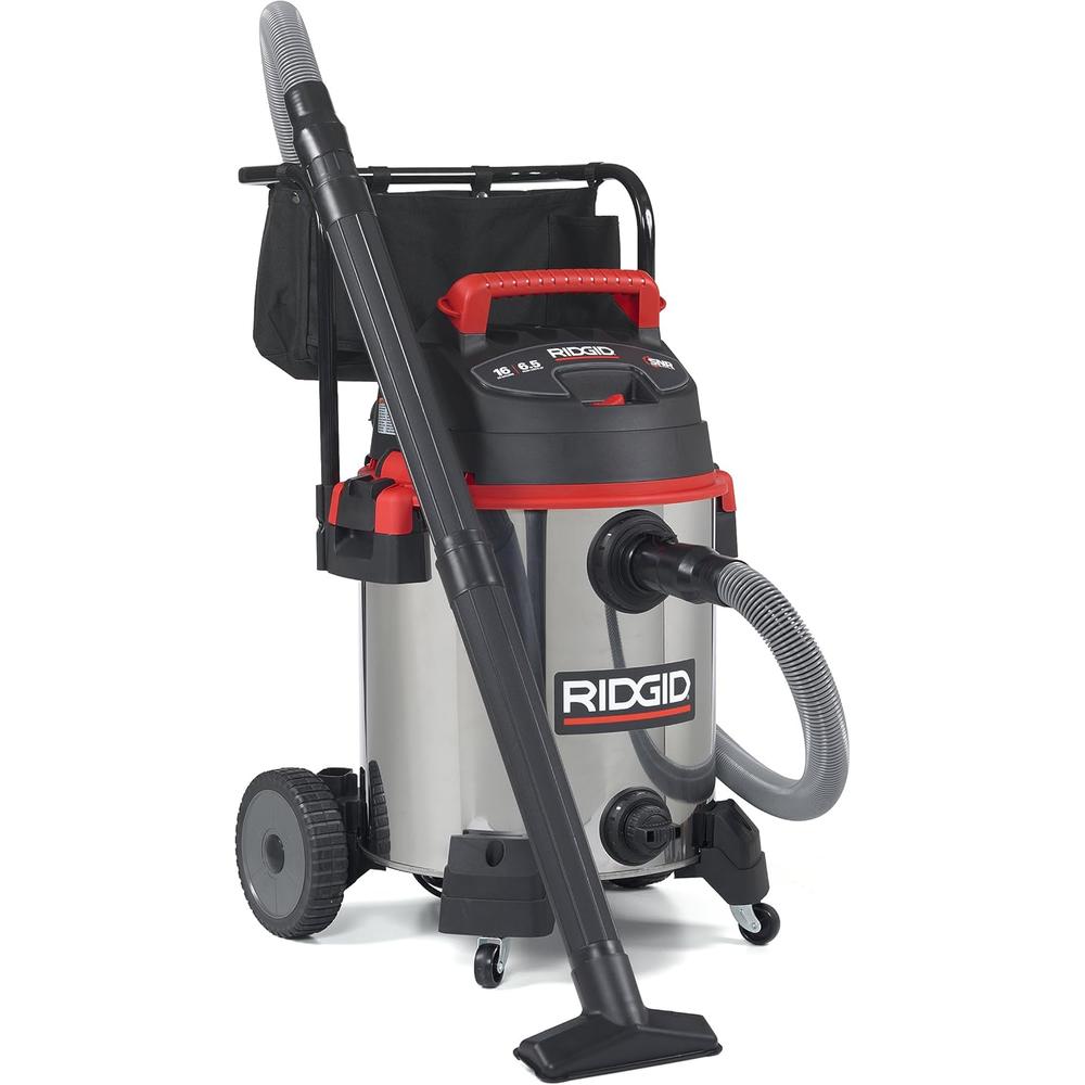Ridgid 50353 Stainless Steel Wet/Dry Vacuum with Cart, 16 Gallon, Red