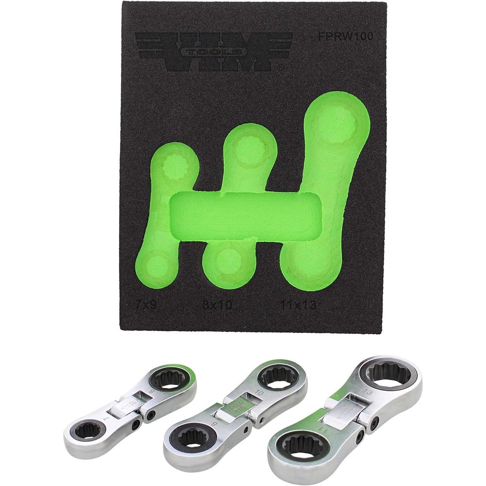 VIM Tools FPRW100 Jeu de 3 clés à cliquet double boîte Nano Flex, 72 dents, 7 x 9 mm, 8 x 10 mm, 11 x 13 mm