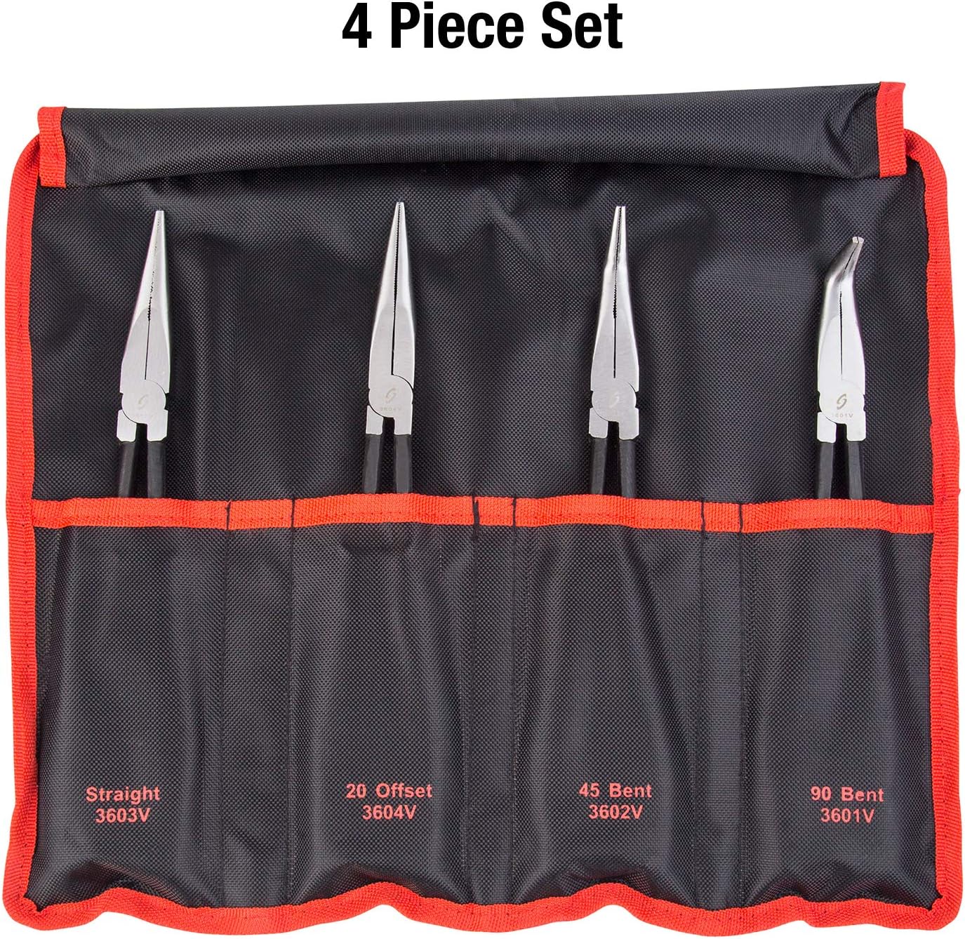 Sunex Tools 3600V 11" Long Reach Straight Pliers Set, 90° Bent Nose Pliers, 45° Bent Nose Pliers, 20° Bent Nose Pliers, 4Piece