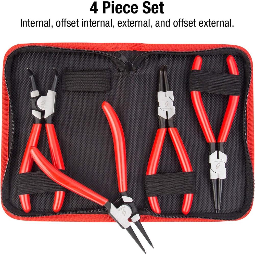 Sunex Tools 3614V Snap Ring Pliers Set, 7" Internal Use Straight Nose Pliers, 7" Internal Use Bent Nose Pliers, 7" External Use Straight Nose Pliers, 7" External Use Bent Nose Pliers, 4Piece