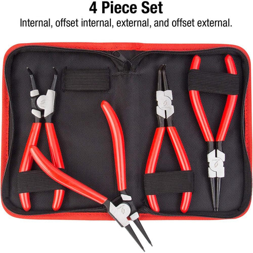 Sunex Tools 3614V Snap Ring Pliers Set, 7" Internal Use Straight Nose Pliers, 7" Internal Use Bent Nose Pliers, 7" External Use Straight Nose Pliers, 7" External Use Bent Nose Pliers, 4Piece