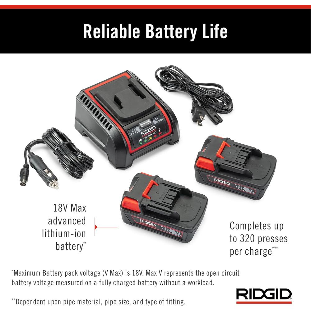 Ridgid 67053 RP 350 Pistol-Grip Press Tool With 18V 2.5Ah Battery, 1/2" - 2" Propress Jaws