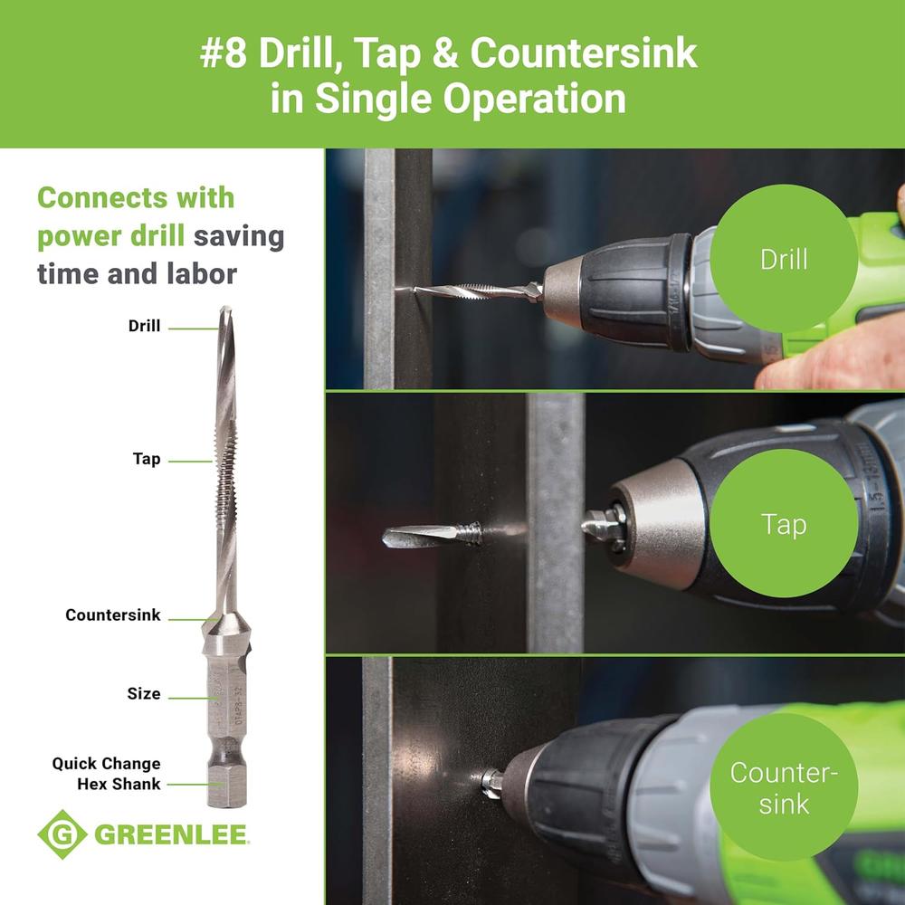Greenlee DTAP8-32 DRILL/TAP, 8-32.