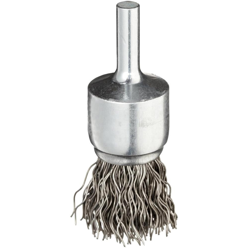 Weiler 10008 Taille du fil 0,020". Diamètre 3/4". Poils en acier. Fin solide. Brosse à fils sertis montée sur tige